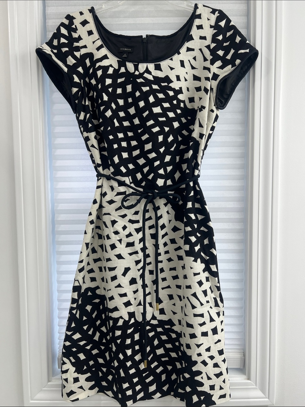 Talbots Black and White Geometric Midi Dress